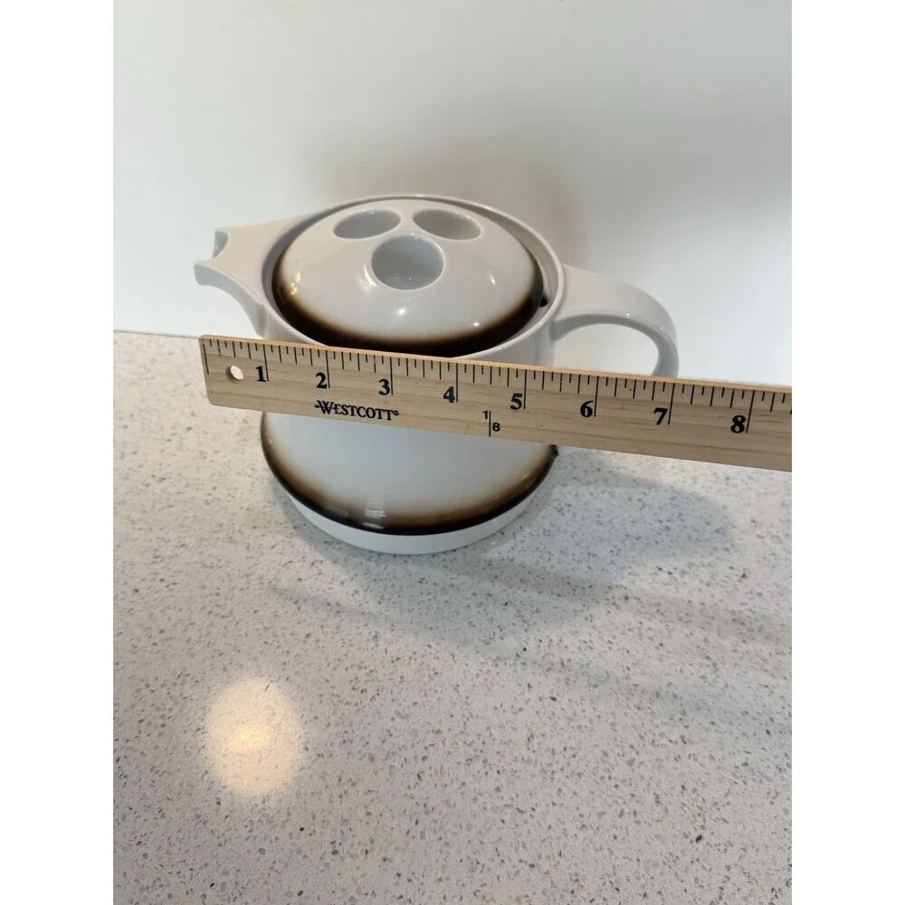 Vtg Suisse Langenthal MCM White Brown Coffee Tea Pot Server Porcelain Swiss